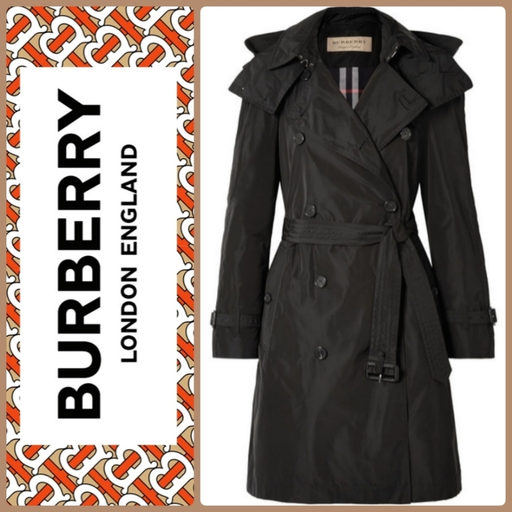 NWOT BURBERRY Coat Amberford Black Taffeta Trench